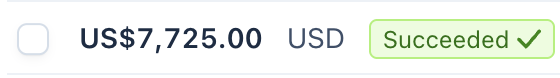 Successful US$7,725 payment for a five-month continuation after the initial month
