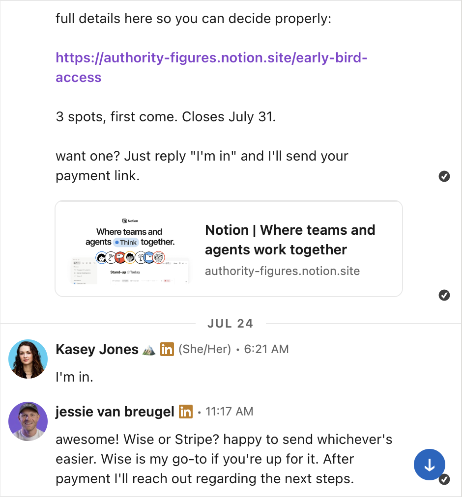 Kasey — client conversation or supporting payment screenshot
